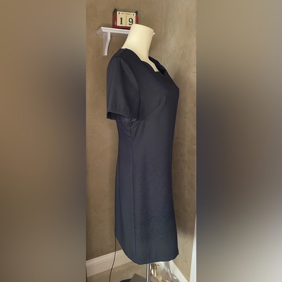 Vintage Nina Piccalino Black Short Sleeve Sparkle Dots Sheath Formal Party Dress - Picture 4 of 12